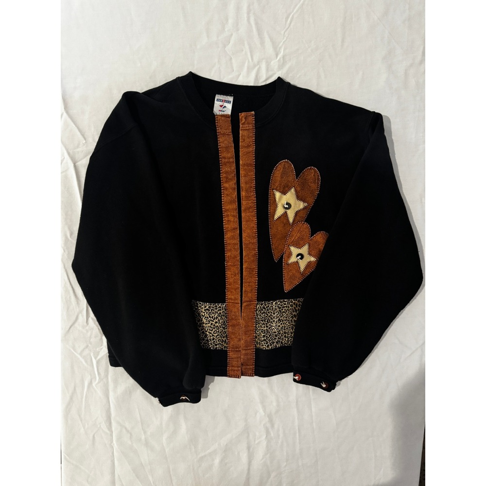Western Cowgirl Boutique Sweatshirt Jacket Leopard Hearts Upcycled Style Medium